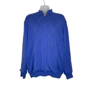 Fairway & Greene Signature Mens Sweater Blue Red Diamond Mock Neck 1/4 Zip XL